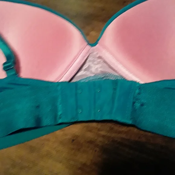 Pink VICTORIA'S SECRET teal W/ Pink Bling 38B Padded underwire Gorgeous Push Up - Picture 12 of 13